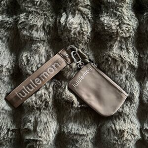 lululemon Taupe Wristlet Key Pouch with Branded Strap